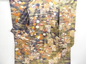御所車に草花模様刺繍振袖